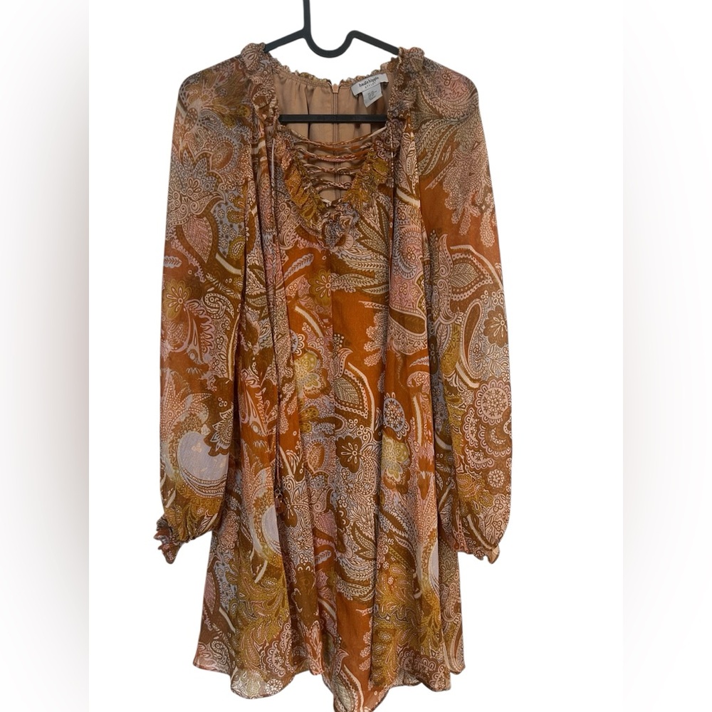 Haute hippie Rust Paisley Long Sleeve Boho Tunic Dress xs